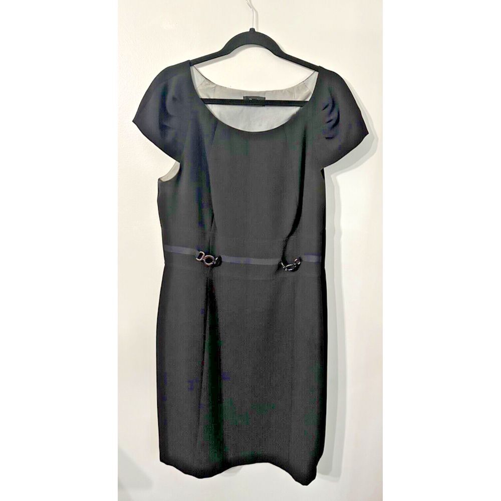 TAHARI Arthur S. Levine Women's‎ Black Dress Cap Sleeve Career Size 16 Faux Belt